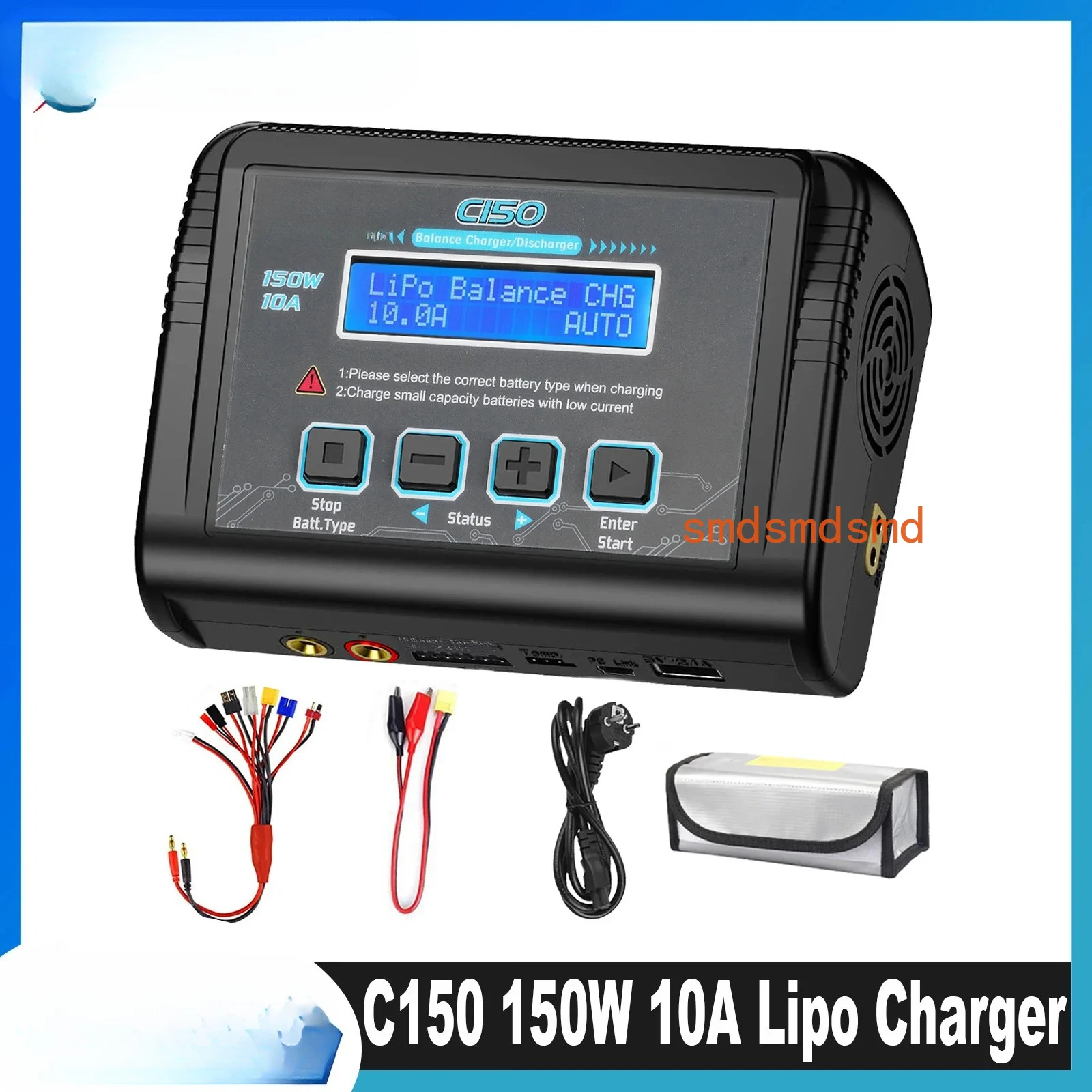 RC Charger Balancer AC/DC 150W 10A Battery Discharger for LiPo LiHV LiFe Lilon NiCd NiMh Pb Batteri+8 in 1 Cables