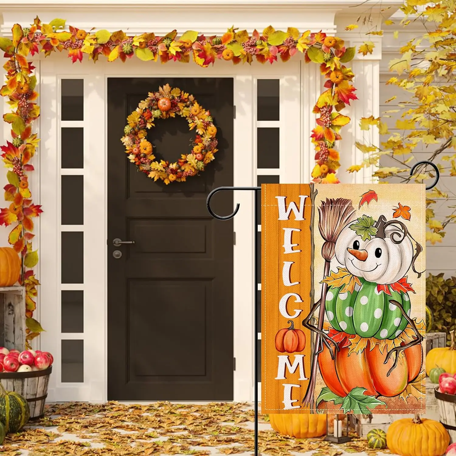 Artofy Welcome Fall Pumpkin Scarecrow Small Decorative Garden Flag, Autumn Thanksgiving Harvest Yard Lawn Outside Decor, Far UUN