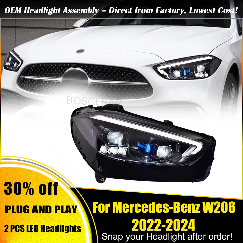 

2 шт. фары для Mercedes-Benz W206 2022 2023 2024 C-Class C200 C260 C63 светодиодные фары лазерные линзы передние фары аксессуары