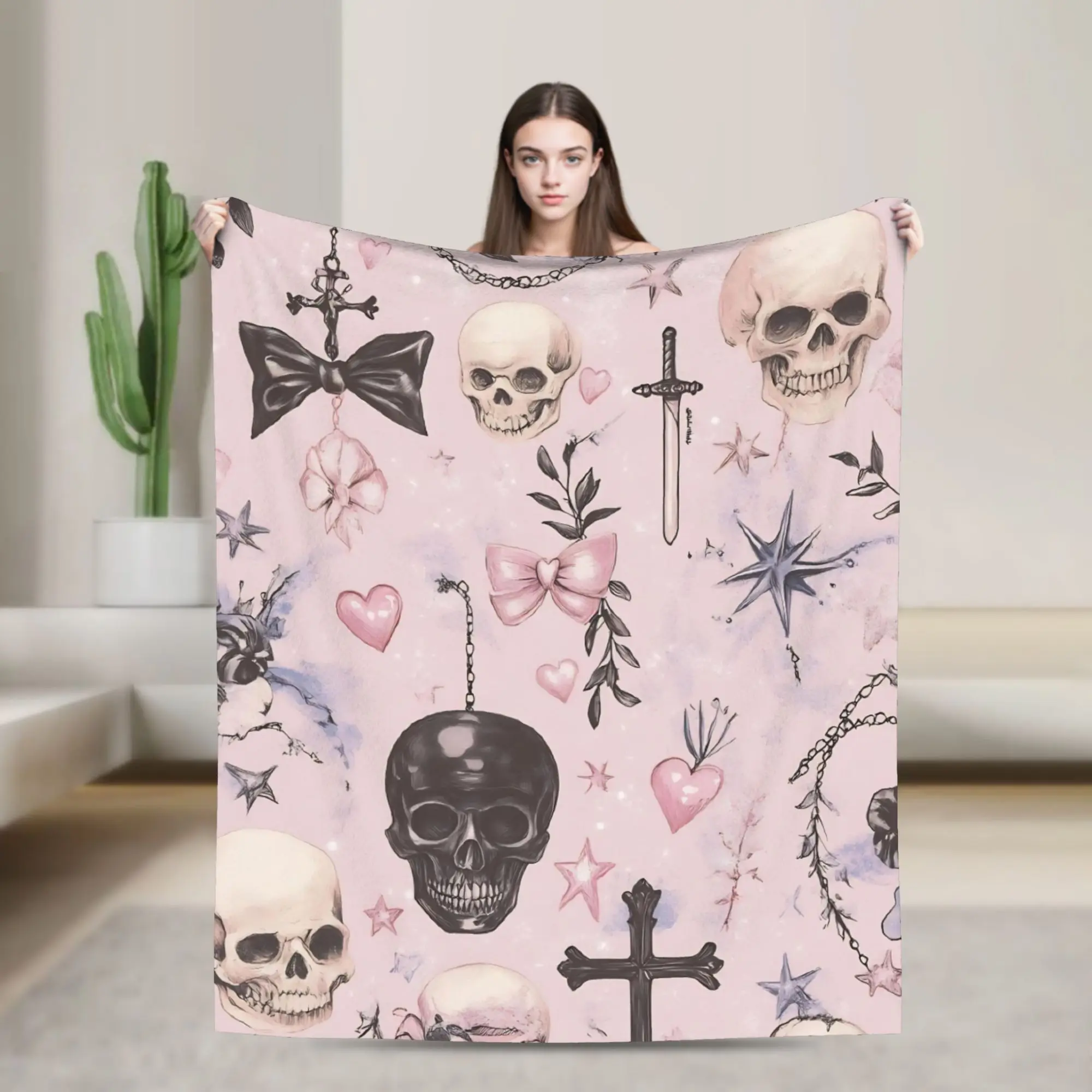 Halloween Gothcore Blankets Witchy Cross Plush Funny Warm Throw Blanket for Home Spring/Autumn