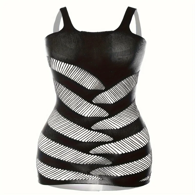 Vestido negro ahuecado sin bikini, cuello redondo transparente, vestido tipo pareo de alta elasticidad, traje de baño y ropa para mujer