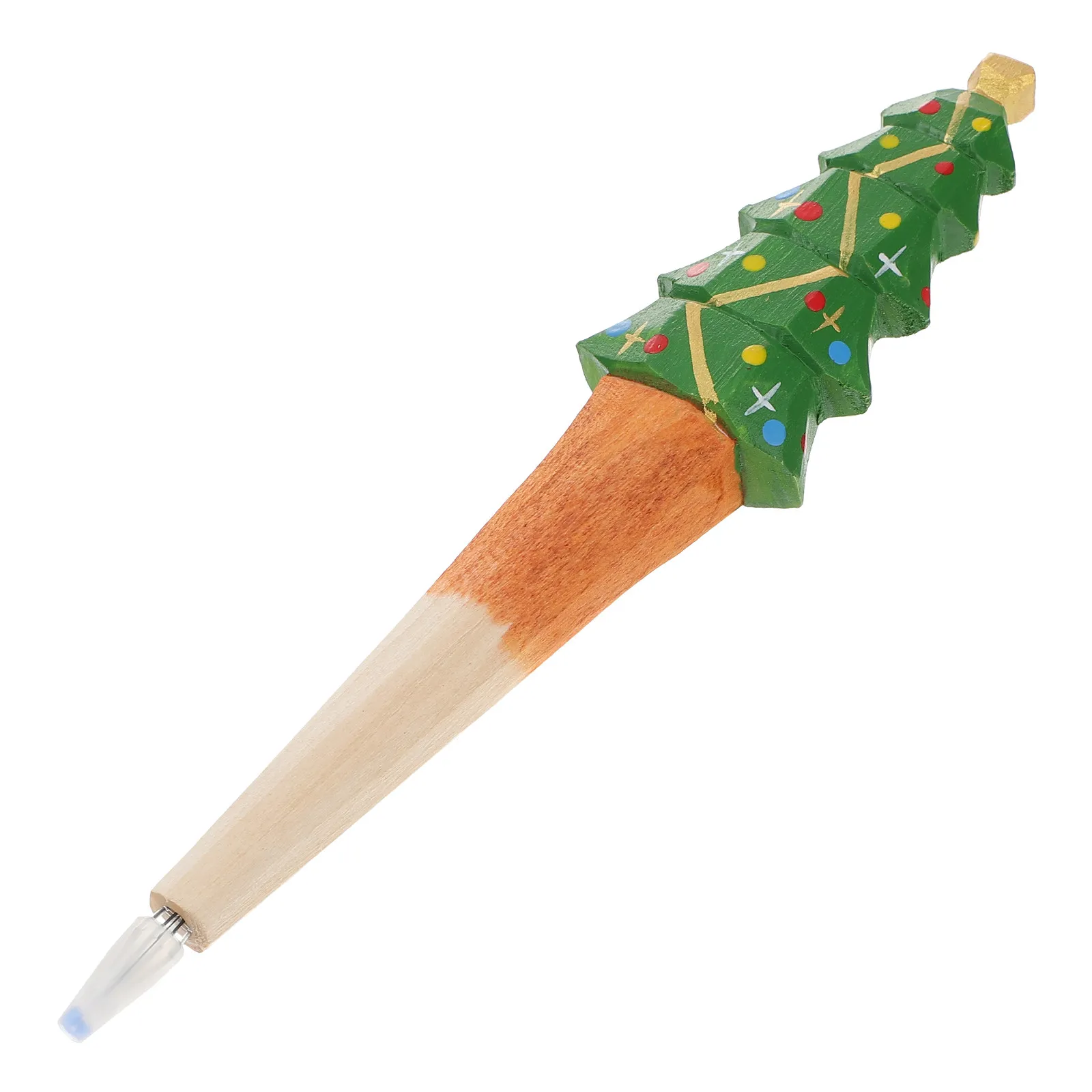 Christmas Wooden Pen Hand Carved Santa Snowman Tree Design Extra Smooth Writing for School Festive Gift Stationery