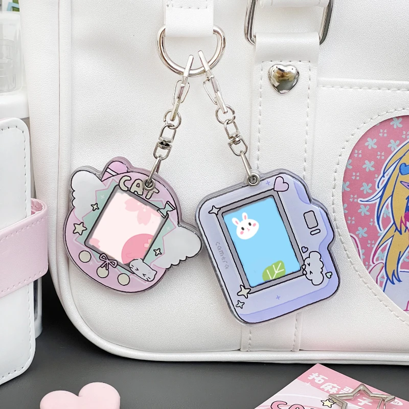 

Kawaii Acrylic Tamagotchi Photo Card Holder Keychain Japan Y2k Style Fashion Women Bag Pendant for 1 Inch Photo Card Wholesales