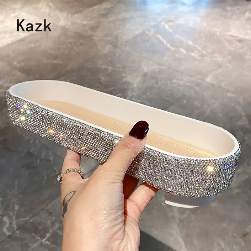 Light Luxury Diamond Trays Decorative Nordic Bedroom Decor Perfume Fragrance Shelf Desktop Tray Skin Care Product Storage Box