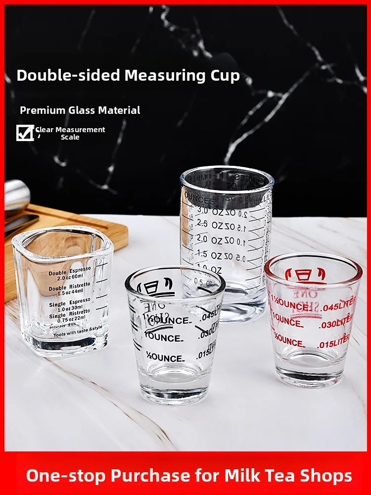 كوب زجاجي مزدوج الرأس لمقاهي القهوة ومحلات الشاي بالحليب، كوب قياس للإسبريسو الإيطالي مع مقياس