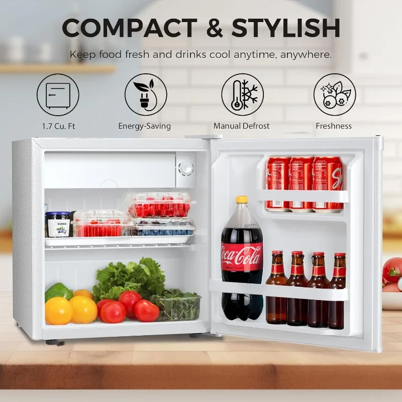 Mini frigorifero compatto Antarctic Star con congelatore, porta reversibile singola, ripiano in filo metallico, pulsante di sbrinamento, 1,7 Cu. Piede, bianco
