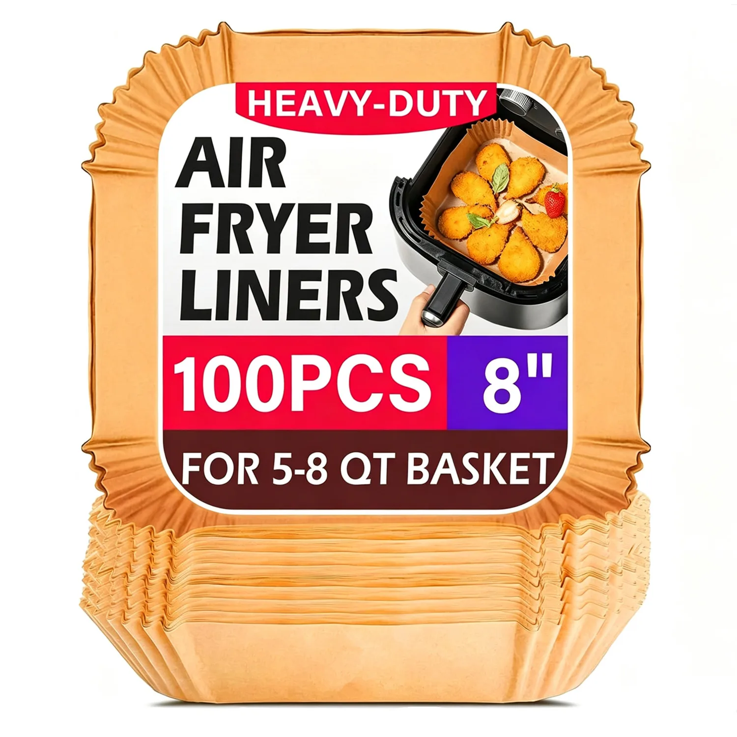 100Pcs Air Fryer Liners Disposable Unbleached Parchment Non-Stick Greaseproof for Baking Roasting Microwave Oven Airfryer Basket