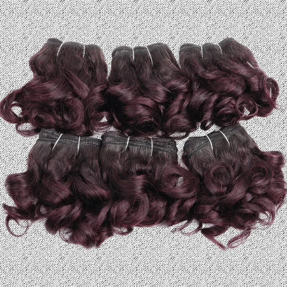 6Pcs/Lot Bouncy Curly Hair Bundles Double Draw Human Hair Indian Short Cut Remy Human Hair Extensions Natural Black Brown Color - view 4