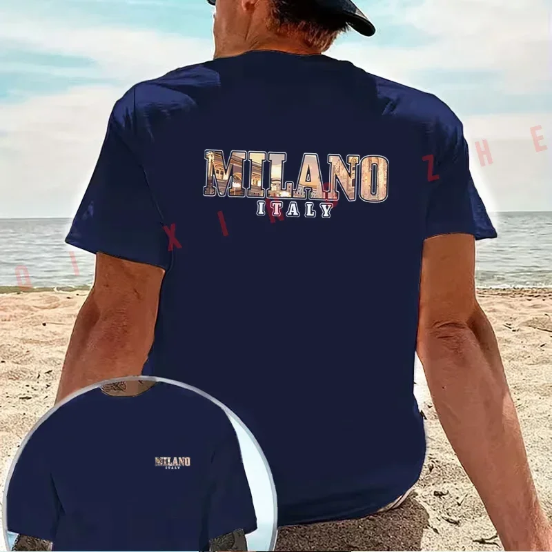 MILANO ITALY Milan City Architecture Landscape graphic motorcycle T-Shirt Cotton Double-Sided Print Men Short Sleeve Top