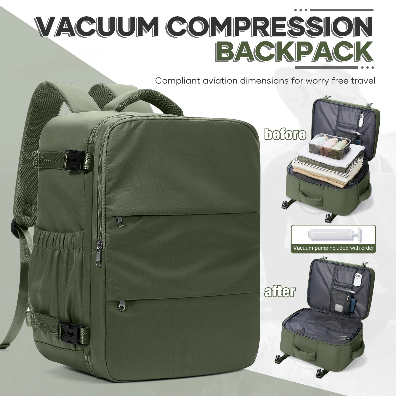 Genuine Luggage, Ryanair Hand Luggage 40x30x20 Travel Backpack,  Women Men Work Backpack Vacuum Bag Business Laptop Backpack