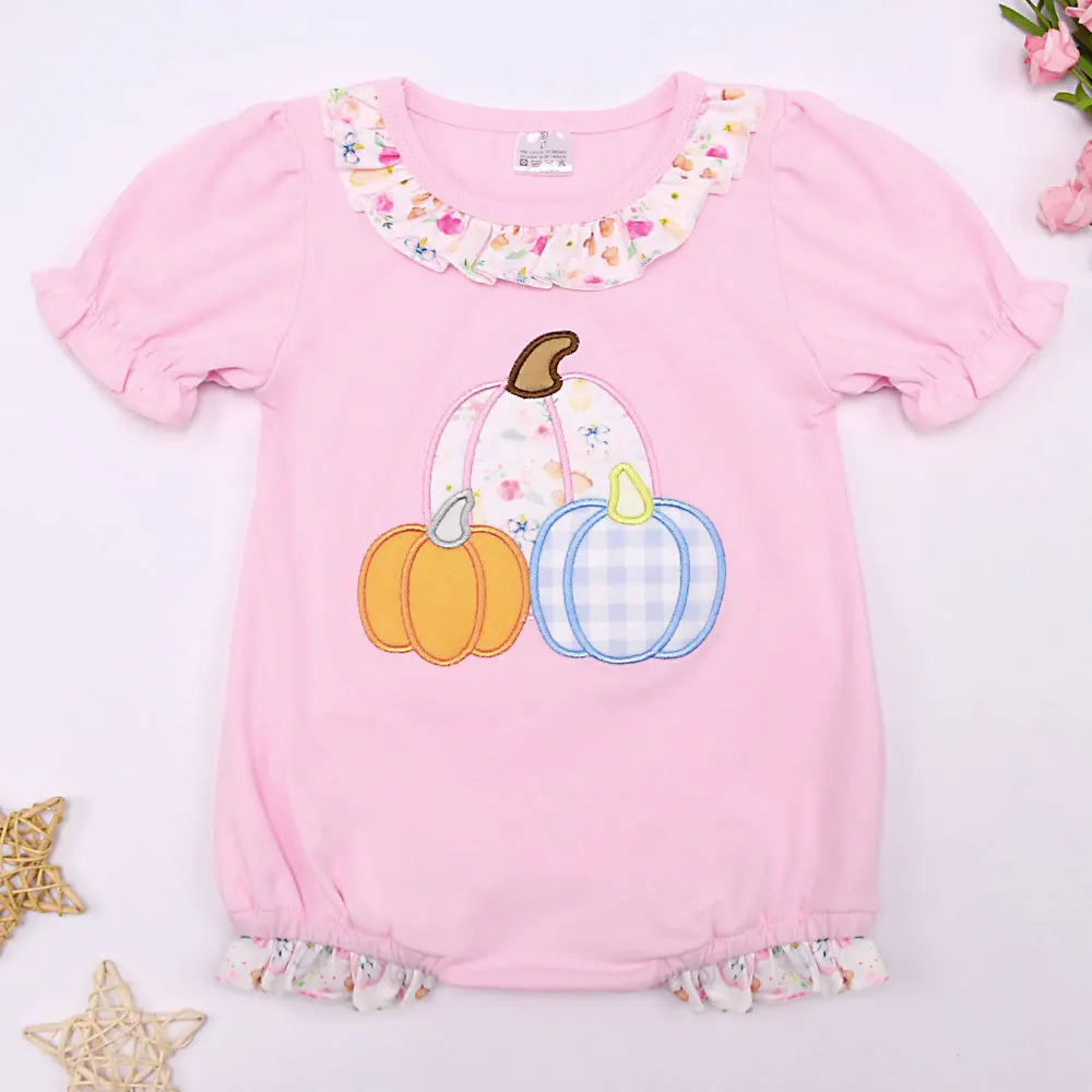 

New Born 0-3T Bubble Pink Romper Babi Girls Clothes Pumpkin Embroidered Styles Bodysuit Halloween Outfit Shorts Sleeve One Piece