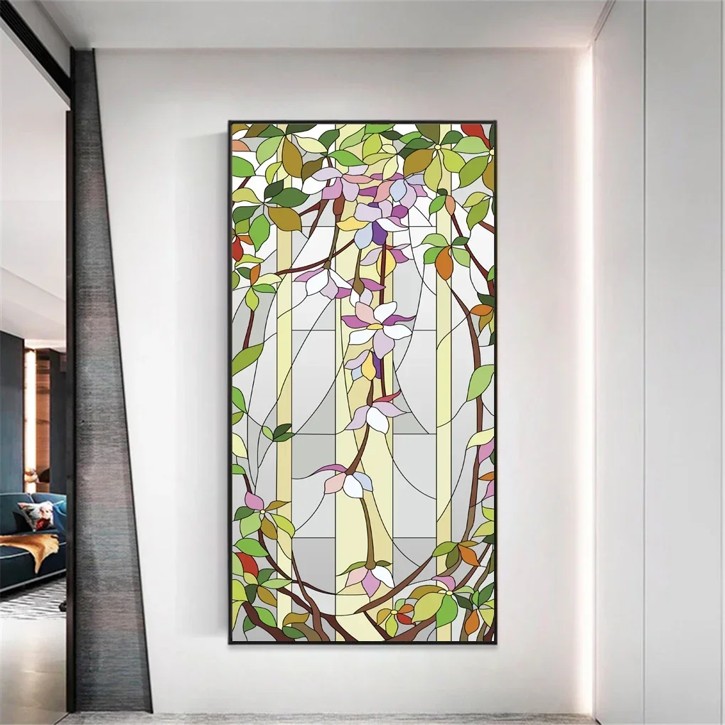 No Glue Privacy Windows Film Orchid Flower Stained Glass Window Stickers  Decorative Frosted Window Films Window Coverings