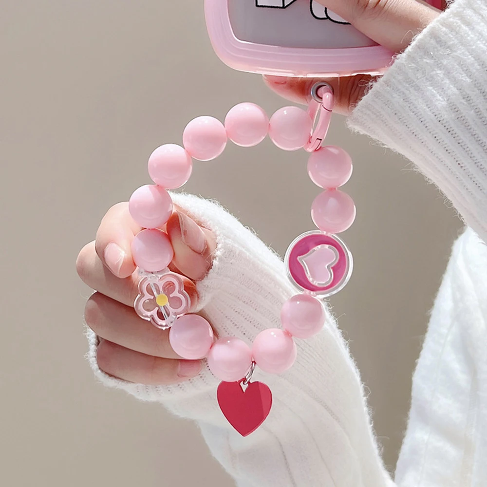 Mobile Phone Lanyard Colorful Macaron Round Bead Phone Anti-lost Lanyard Key Short Wrist Pendant Pendant Women\'s Hand-held Chain