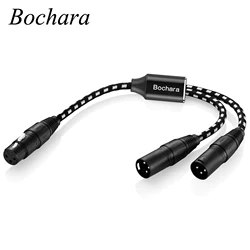 Bochara Braided 50cm XLR Female to Dual XLR Male 3pin Y Splitter Cable Foil+Braided Shielded For Microphone Mixer Amplifier