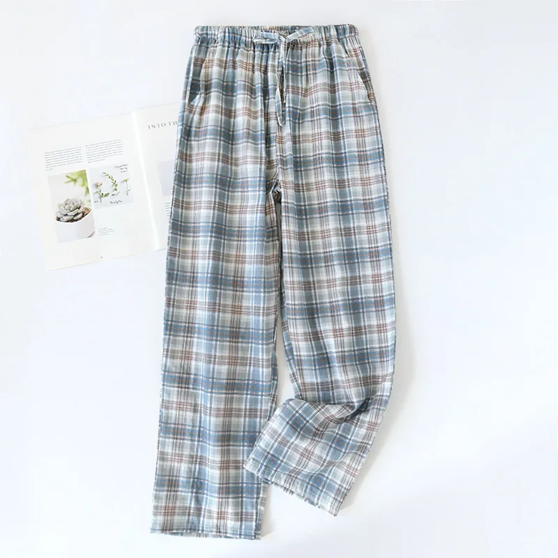 2024 Spring/Summer New Couple Sleepwear 100% Cotton Thin Loose Large Men\'s and Women\'s Checkered Casual Pants Home Pants