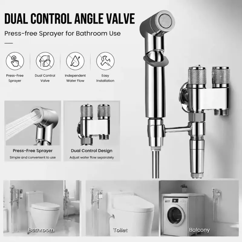 Handheld Pressurized Toilet Spray Nozzle Double Outlet  Sprayer for Feminine Hygiene Bathroom Toilet Replacement Parts