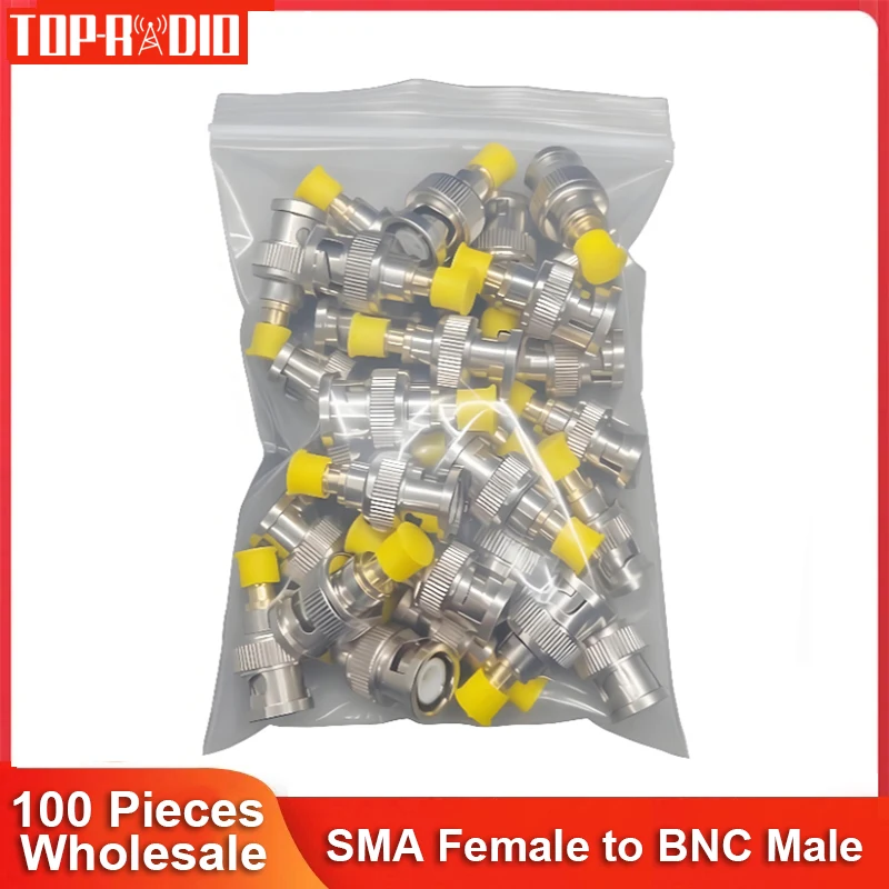 100Pieces Copper Nickel Plated BNC Antenna Adapter SMA Female to BNC Male RF Coaxial Cable Converter for Radio Devices