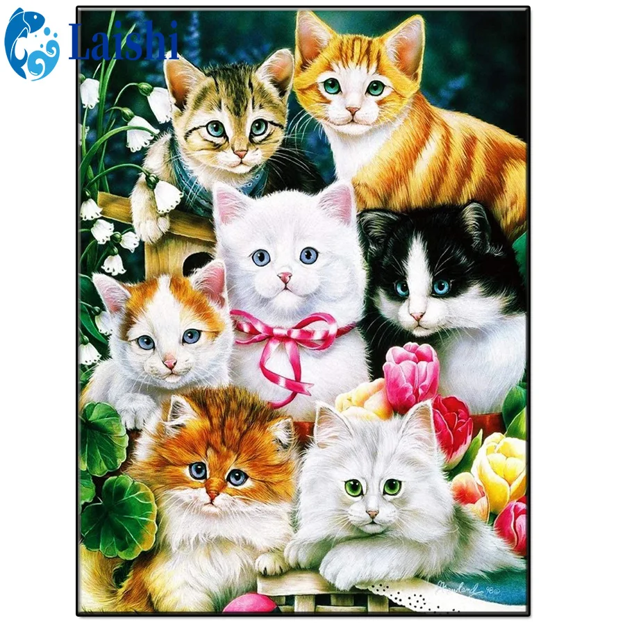 Various cute kittens, animal art Full Square Diamond Embroidery DIY Diamond Painting Cross Stitch Drill Picture of Rhinestones