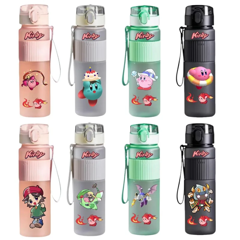 Botella de agua MINISO Kirby para niños, vasos de agua de plástico deportivos, taza portátil de gran capacidad de 540ml, regalos de vacaciones, perímetro de Anime