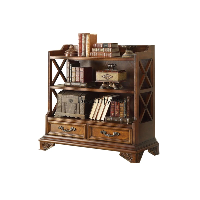 European-Style Small Apartment Study Sundries Room Magazine Rack American Country All Solid Wood Bookshelf