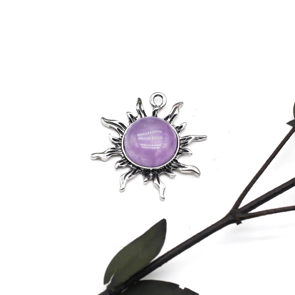 Natural Stone Pendants Tibetan Silver Color Sun God Amethysts Agate Charms for Jewelry Making Diy Necklace Accessories