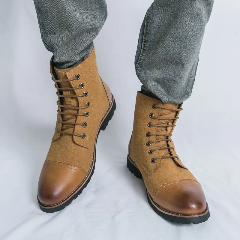 

Men High Top Boots PU Splicing Lace Up Nude Boots Fashionable Classic Business Casual Men Boots Sizes 38-46