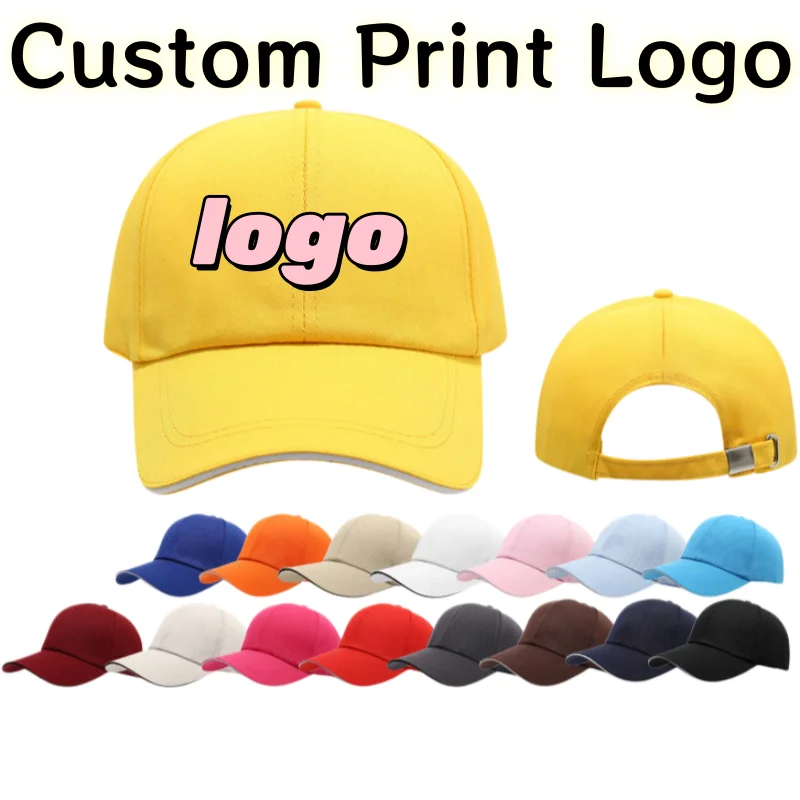 Customized Printed Logo Pure Cotton Metal Buckle Six Piece Diagonal Baseball Cap Men And Women Fashion Versatile Duck Tongue Hat