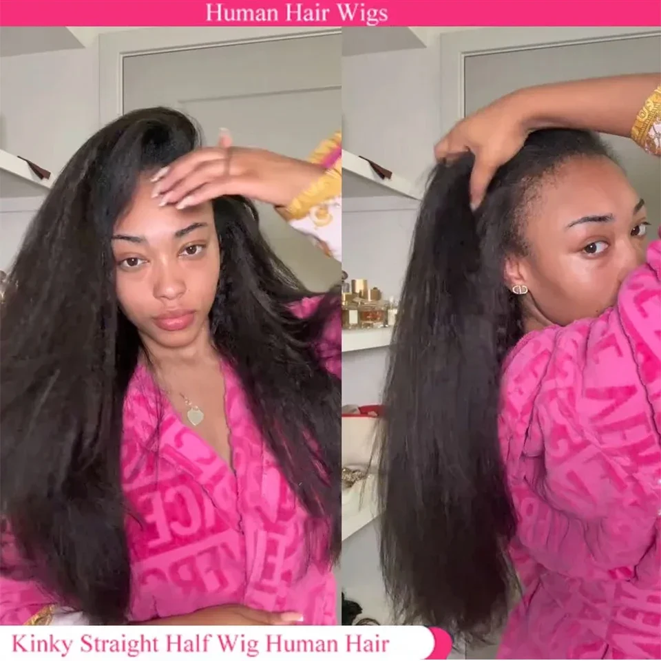 

Парик-повязка на голову из натуральных волос, прямой, с эффектом Яки, плотность 200%, из волос Реми, для чернокожих женщин, готовый к носке, парик с эффектом кудрявых прямых волос