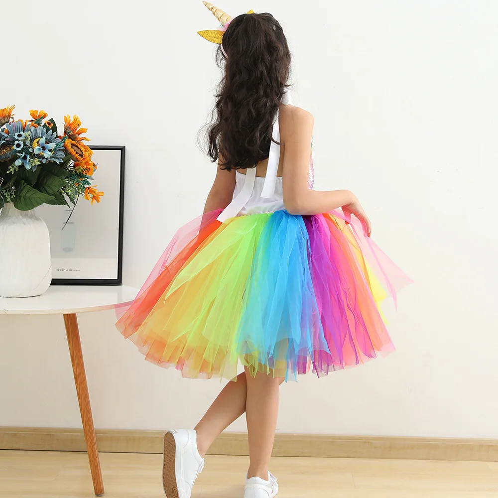 

Cosplay Pastel Sequins Unicorn Dress Baby Girl Birthday Party Princess Dress Costume Children Summer Tutu Dress 3-10T Clothes