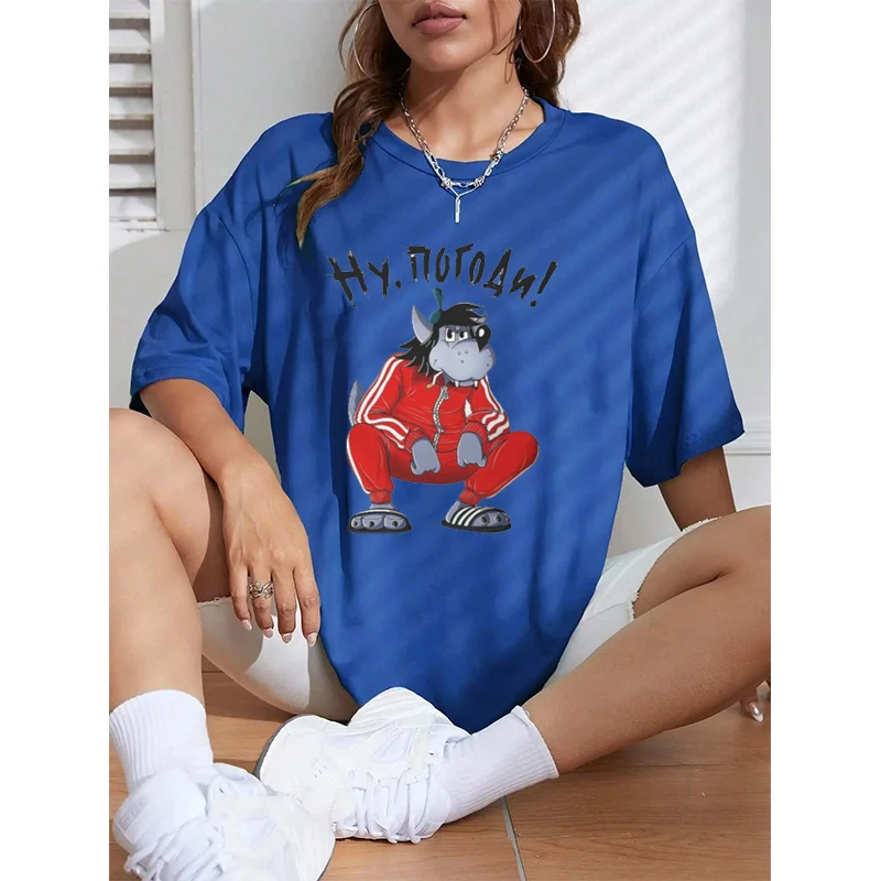 Tracksuit Squat Wolf TShirt Nu Pogodi Well Just You Wait Wolf Hare Cartoon Graphic Tshirts Vintage Funny Unisex Short-sleeve Top