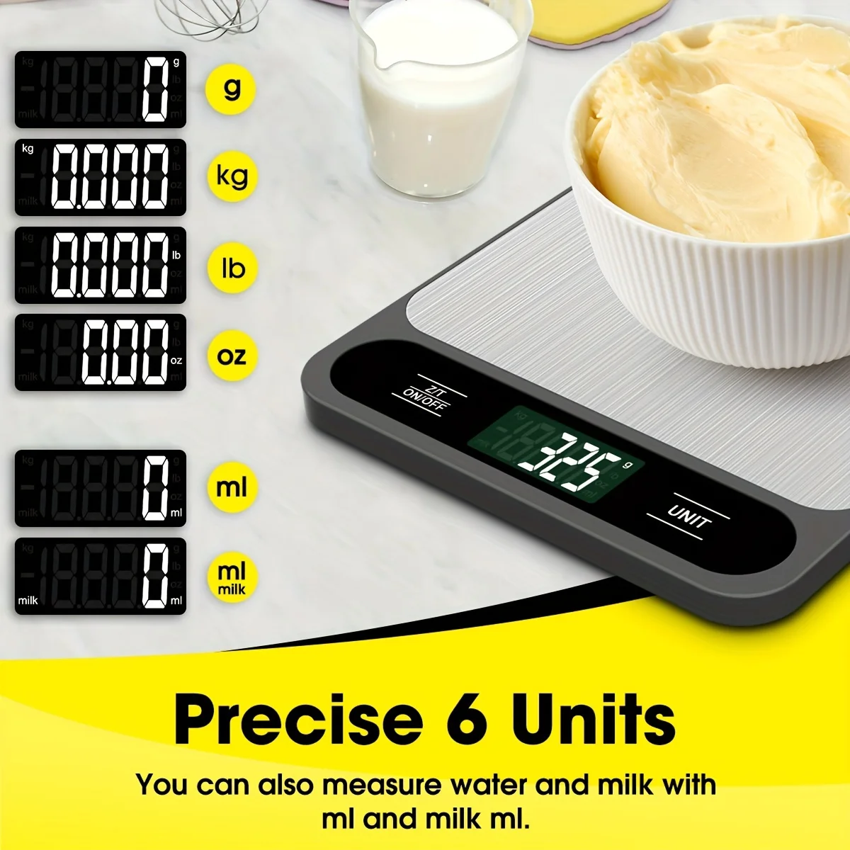 1pc Black Food Scale 10 Kilograms Digital Kitchen Scale Grams and Ounces 1g Precise Scale Easy to Clean Stainless Steel