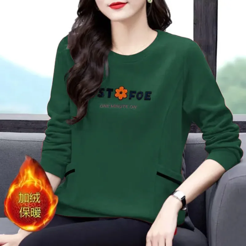 

Retro Round Neck Sweatshirt for Women in Autumn and Winter Loose Lazy Velvet Hooded Pullover Long-sleeved Top
