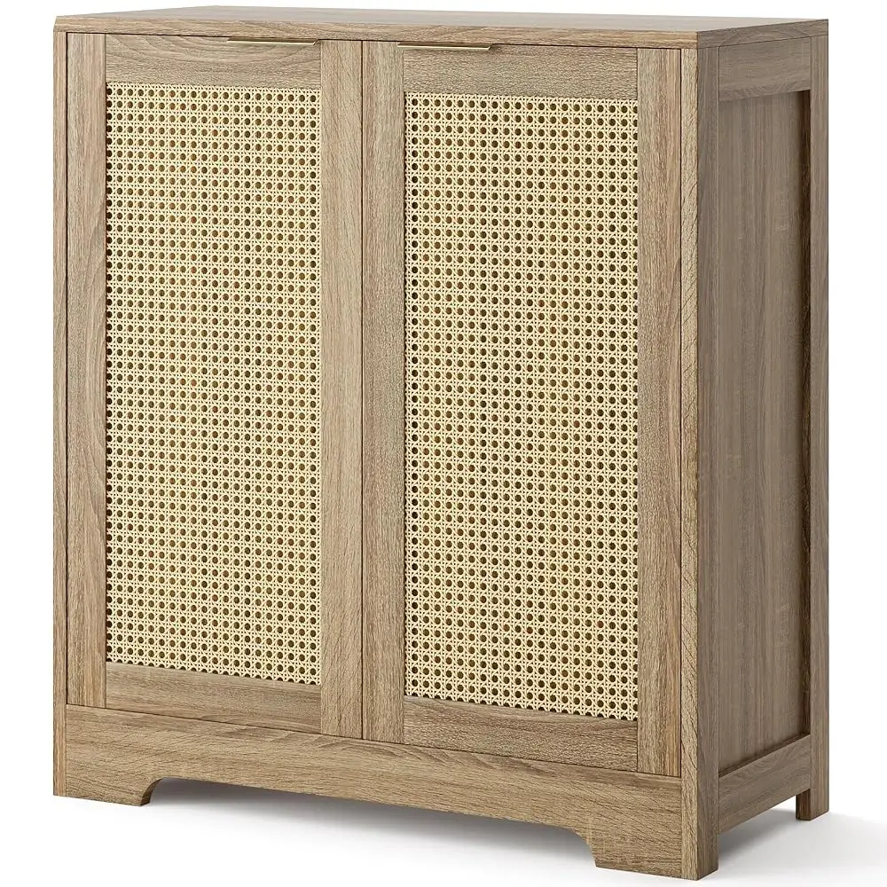 

Buffet Storage Cabinet, Rattan Sideboard With Adjustable Shelves, Coffee Bar Cabinet For Hallway, Living Room, Entryway