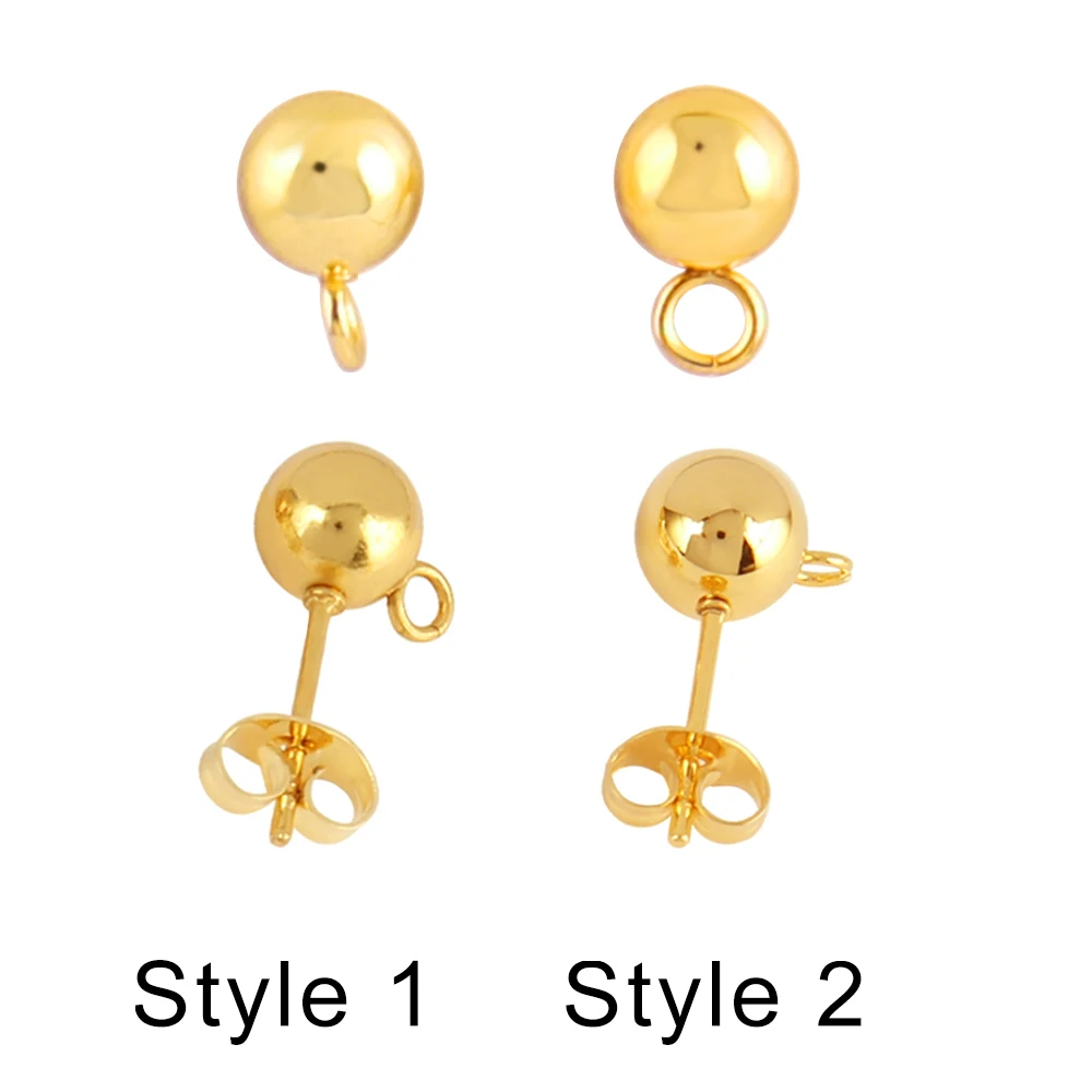 20pcs Stainless Steel Gold Color 3 4 5 6 7mm Ball Stud Earrings with Jump Rings DIY Earrings Accessories Jewelry Making Findings