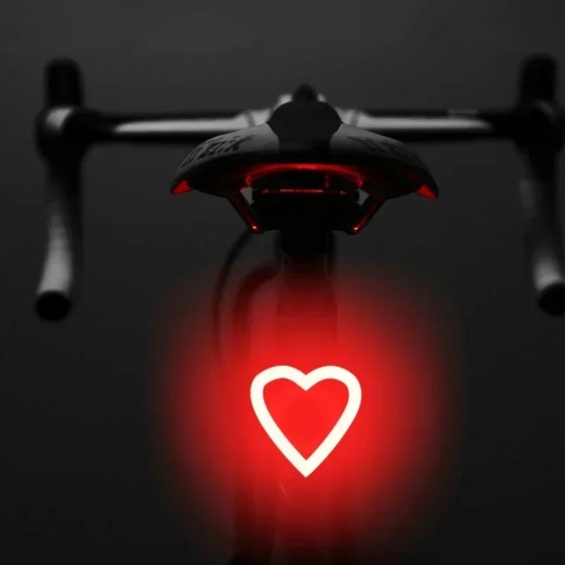 Heart Shape LED Bike Light USB Rechargeable Bicycle Rear Light Waterproof MTB Taillight 5 Mode Cycling Night Safety Warning Lamp