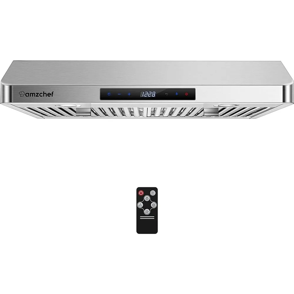 Aço inoxidável Cozinha Fogão Vent Hood, Sob Armário Gama Hood, 3 Velocidade Fan Exaustor, Toque, remoto, 700CFM, 30 Polegada