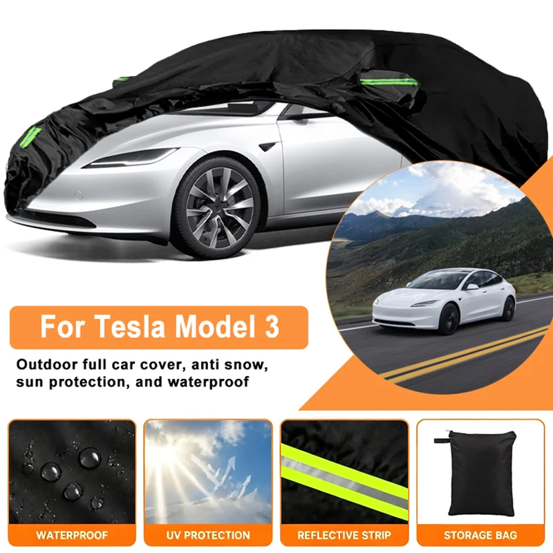Waterproof Car Cover For Tesla Model 3 2017-2026 Outdoor Full Car Cover Wind Sun UV Dust Rain Snow All Weather Protection