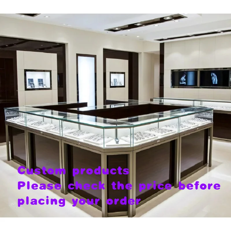 

custom.Custom Luxury Jewelry Island Counter Premium Stainless Steel Frame Watch Display LED Lighting Durable High Quality S