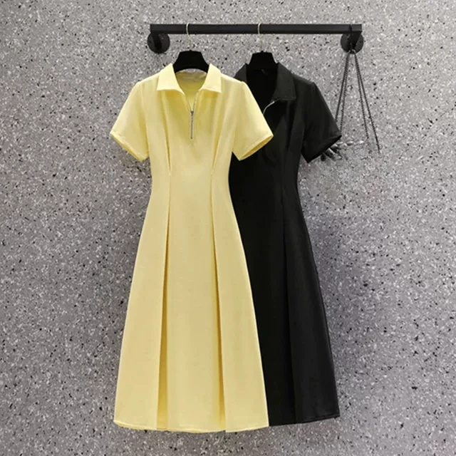 

2024 Summer Turn-Down Collar High Waist yellow black Maxi bodycon dress Fashion A-Line Single Breasted Casual Dresses vestidos