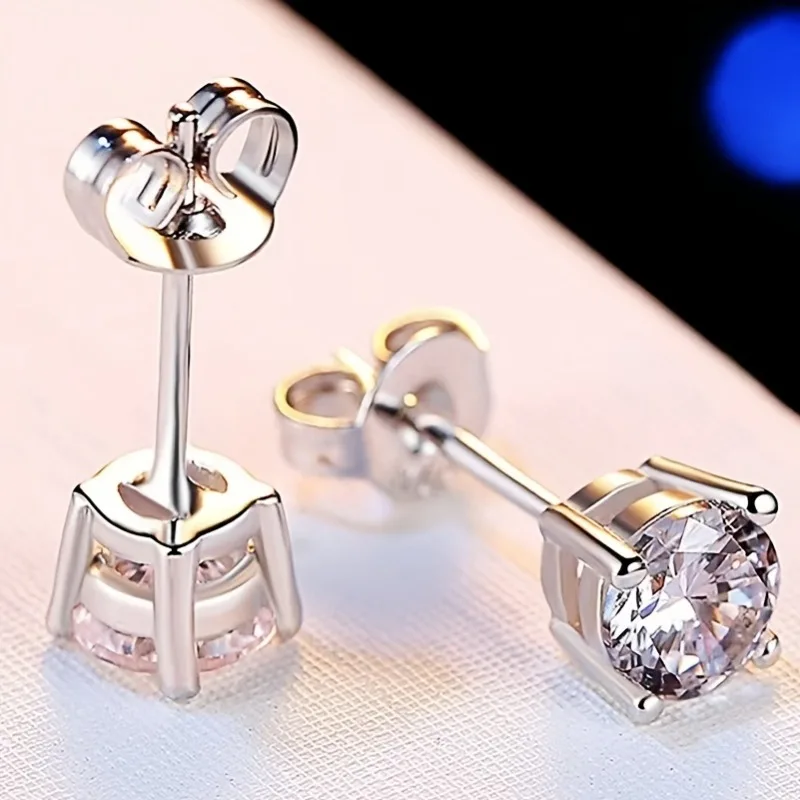 Hot Sale Classic 4-claw 925 Sterling Silver 18K Plated Gold Moissanite Carat Earrings for Men and Women Couple Engagement Gift