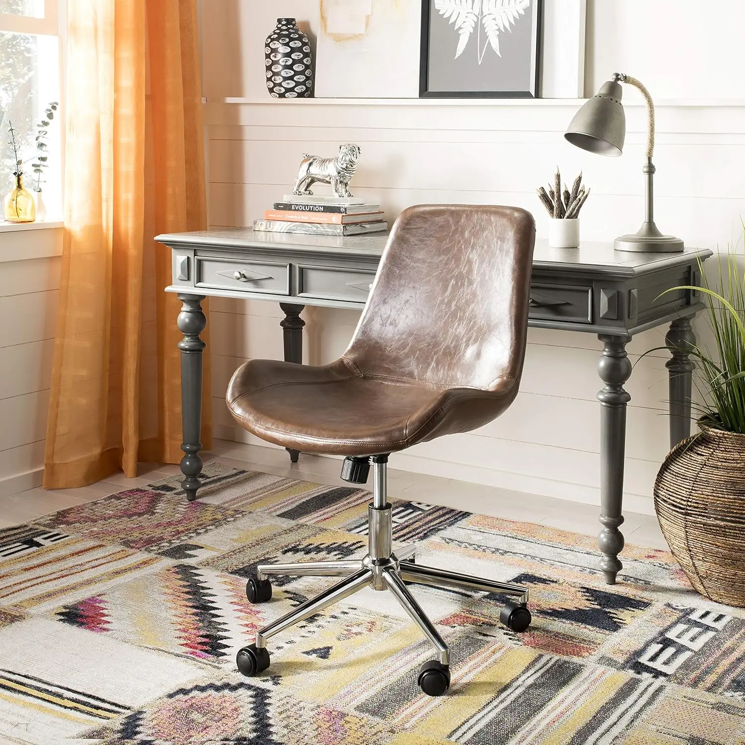 

Home Collection Fletcher Brown Faux Leather/ Chrome Swivel Adjustable Height Office Desk Chair