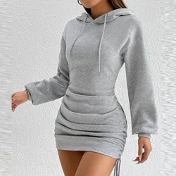 Women's Long Sleeve Sweatshirt Hooded Dress New Sexy Style Drawstring Design Hooded Hip Hugging Hoodie Long Sleeved Hoodie Skirt