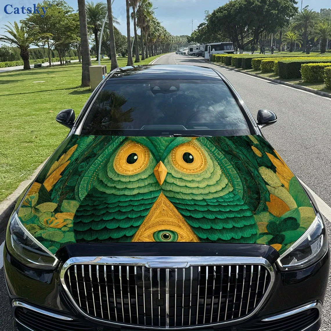 

Magical Owl Green,car Hood Stickers,PVC Waterproof Self Adhesive Car Hood Sticker,car Hood Decoration Protection Stickers,Auto A