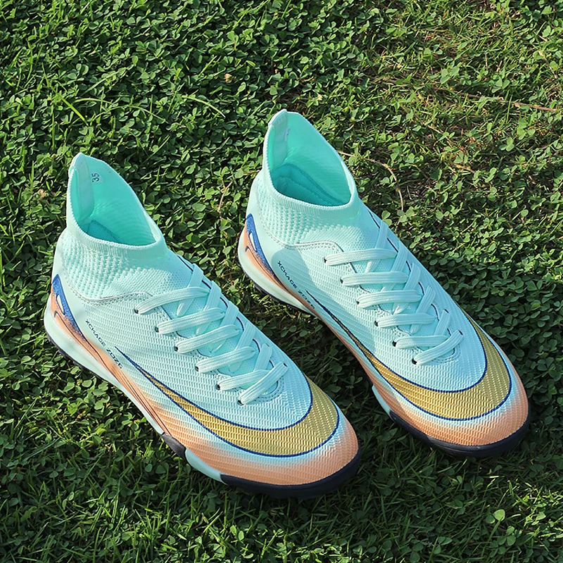 

Футбольные бутсы с высоким берцем, нескользящие, для студентов, со сломанными ногтями, Tf, тренировочный мяч, детская обувь среднего и большого размера, износостойкая