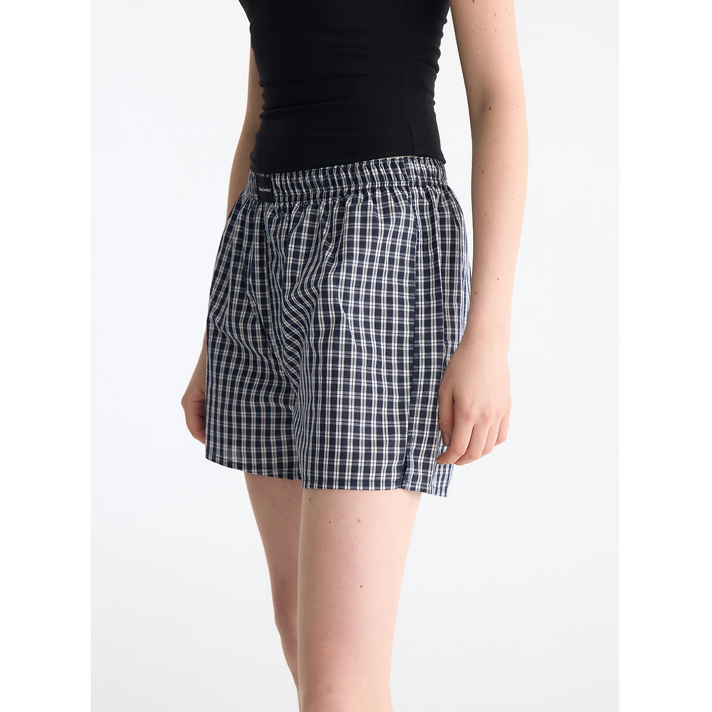 Womens Cotton Boxer Shorts Loose Fit Plaid Striped Solid Casual Home Lounge Beach Shorts Breathable Sleepwear Elastic Waist
