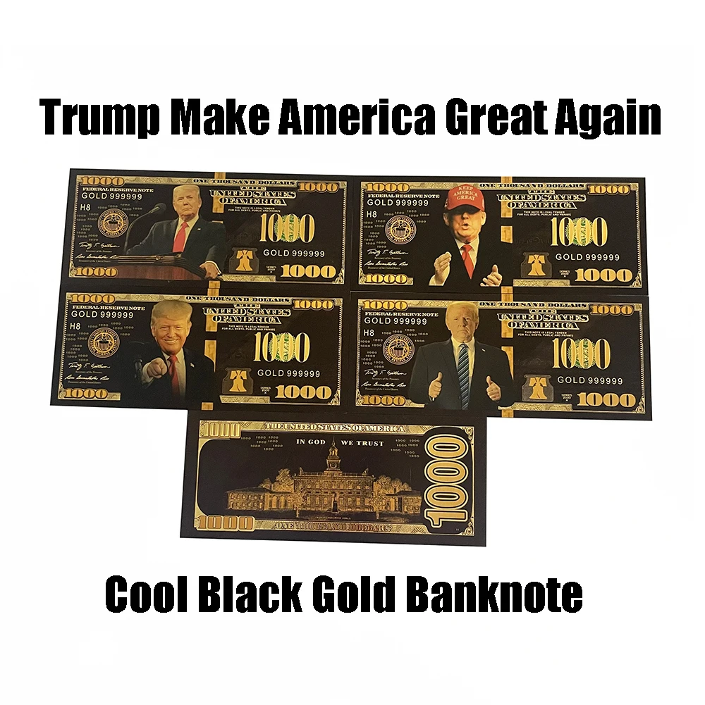 

4Types 24K Gold Black Banknote Trump 2024 Check We trust in Gold Make America Great Cool Cards For Fans Collection