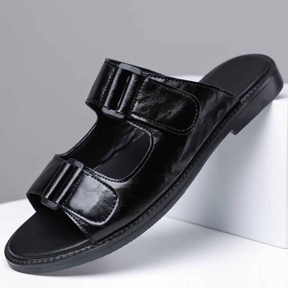 

Мужские нескользящие сандалии из телячьей кожи от производителя: шлепанцы, пляжные тапочки, уличная обувь, удобная дышащая летняя обувь