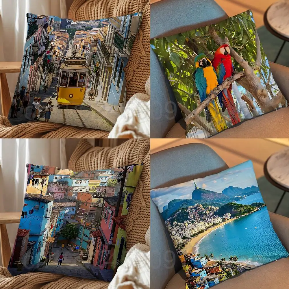Brasil Scenery Parrot Cushion Cover