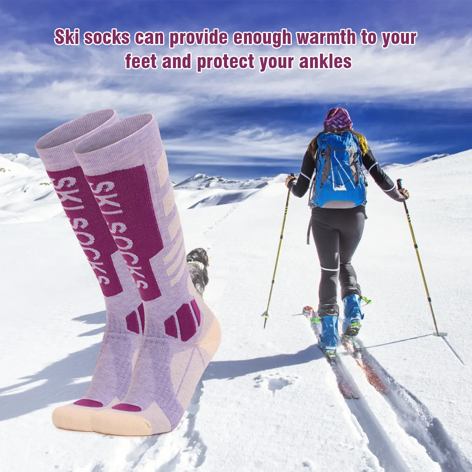 Women Outdoor Ski Socks Merino Wool Cold Weather Socks Thermal Knee High Socks Winter Warm Skiing Socks