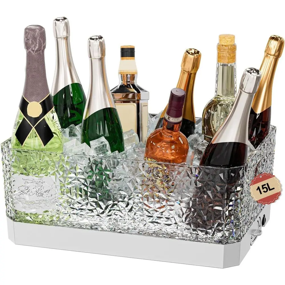 

Large 15L Clear Beverage Tub with LED Lights for Parties, Serving Drinks and Cocktails